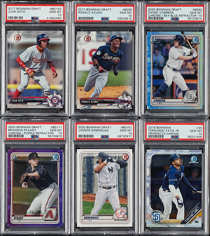 2017 to 2023 Bowman Draft PSA GEM MINT 10 Collection (14) Including Juan Soto, Ronald Acuna, and Fernando Tatis Jr.