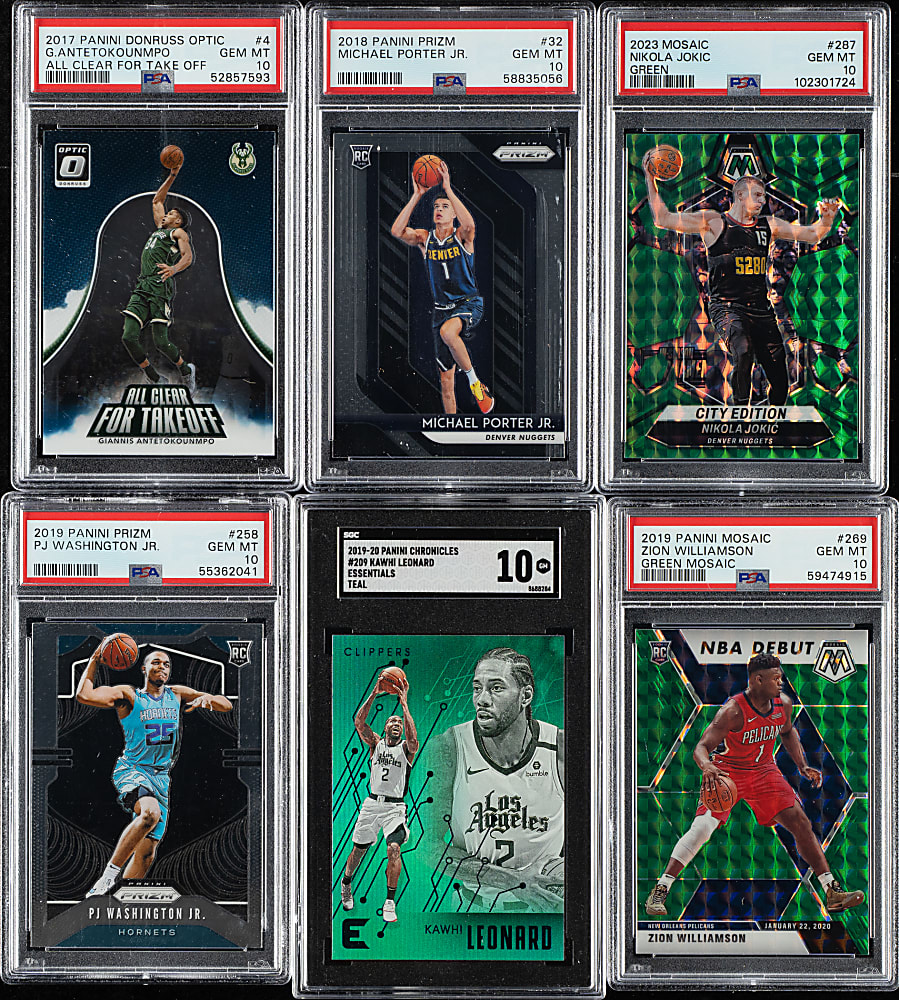 2017 to 2023 Panini Prizm, Donruss Optic, and Panini Hoops Basketball PSA and SGC GEM MINT 10 Collection (18) Including Zion Williamson, Nikola Jokic. and Michael Porter Jr.