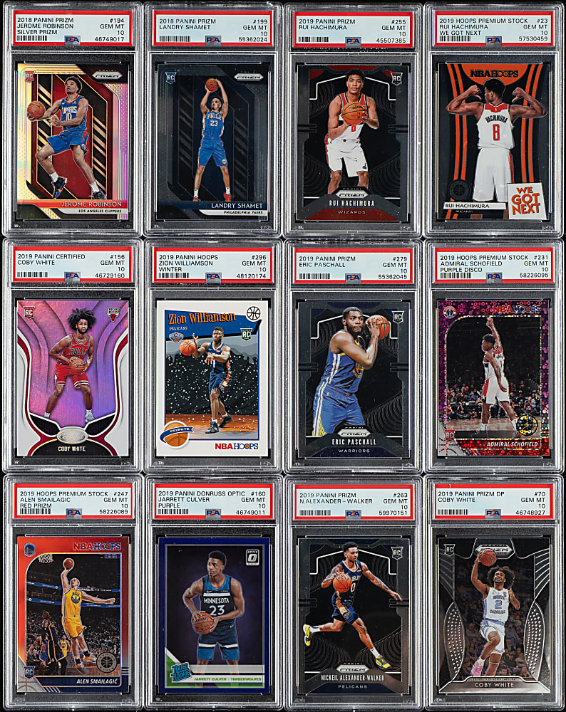 2017 to 2023 Panini Prizm, Donruss Optic, and Panini Hoops Basketball PSA and SGC GEM MINT 10 Collection (18) Including Zion Williamson, Nikola Jokic. and Michael Porter Jr.