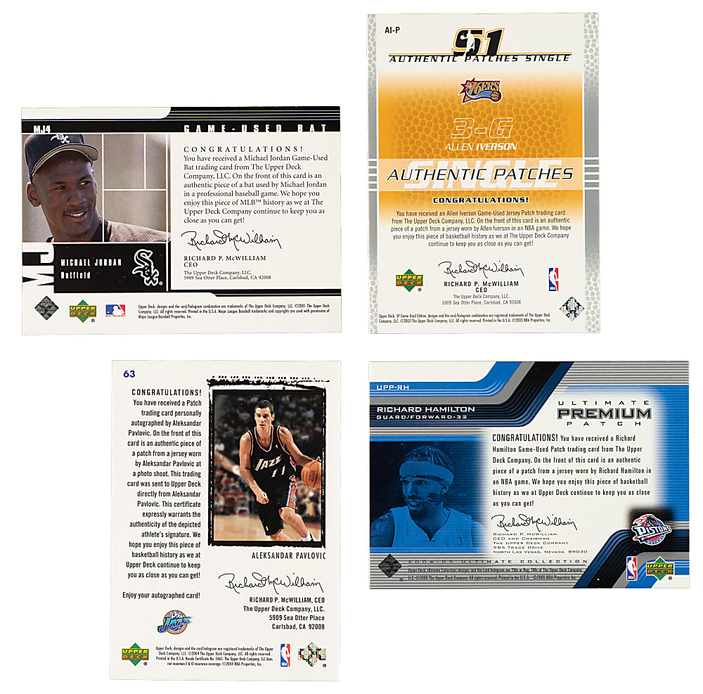 1999 to 2021 Upper Deck and Panini Basketball Autograph and Relic Collection (10) Including Michael Jordan, Allen Iverson, and Richard Hamilton