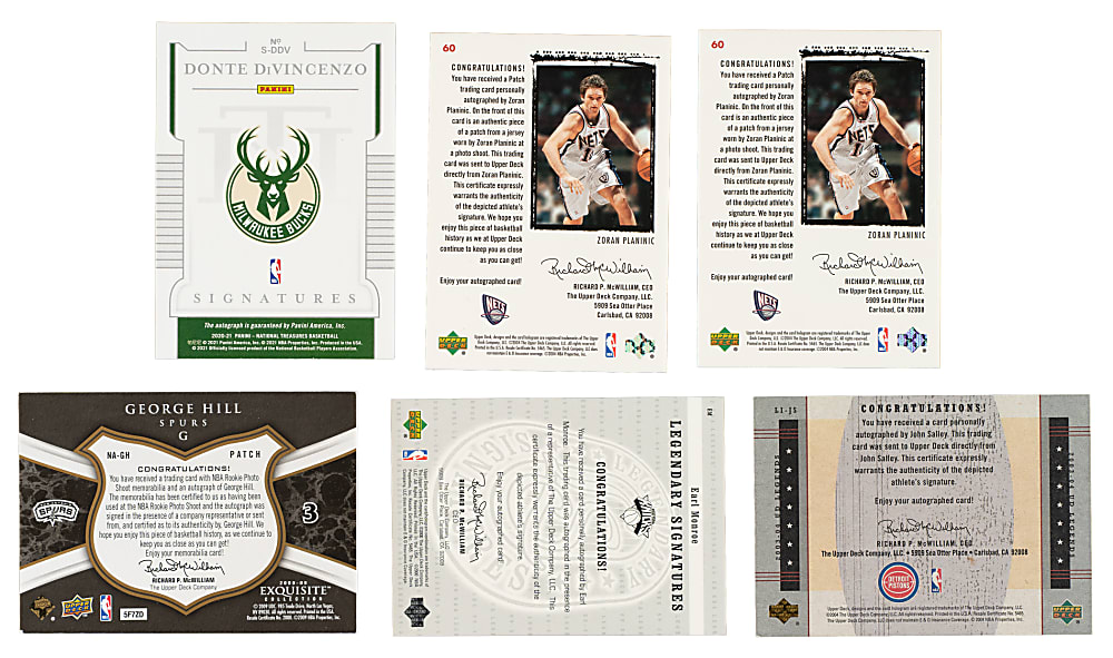 1999 to 2021 Upper Deck and Panini Basketball Autograph and Relic Collection (10) Including Michael Jordan, Allen Iverson, and Richard Hamilton