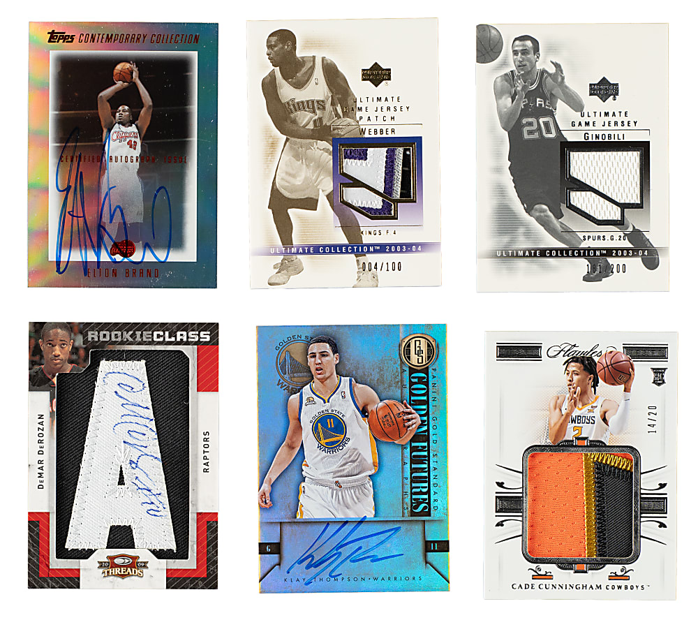 1995 to 2021 Upper Deck, Topps, and Panini Basketball Autograph and Relic Collection (9) Including Klay Thompson, DeMar DeRozan, and Chris Webber