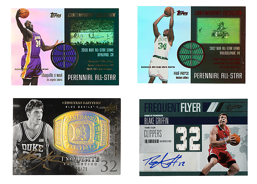 2003 to 2021 Upper Deck, Topps, and Panini Basketball Autograph and Relic Collection (9) Including Blake Griffin, Paul Pierce, and Shaquille O'Neal