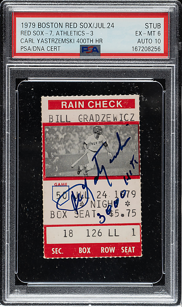 July 24, 1979 Boston Red Sox (vs. Oakland Athletics) Ticket Stub Signed by Carl Yastrzemski PSA/DNA EX-MT 6 with GEM MINT 10 Signature - Carl Yastrzemski 400th Home Run