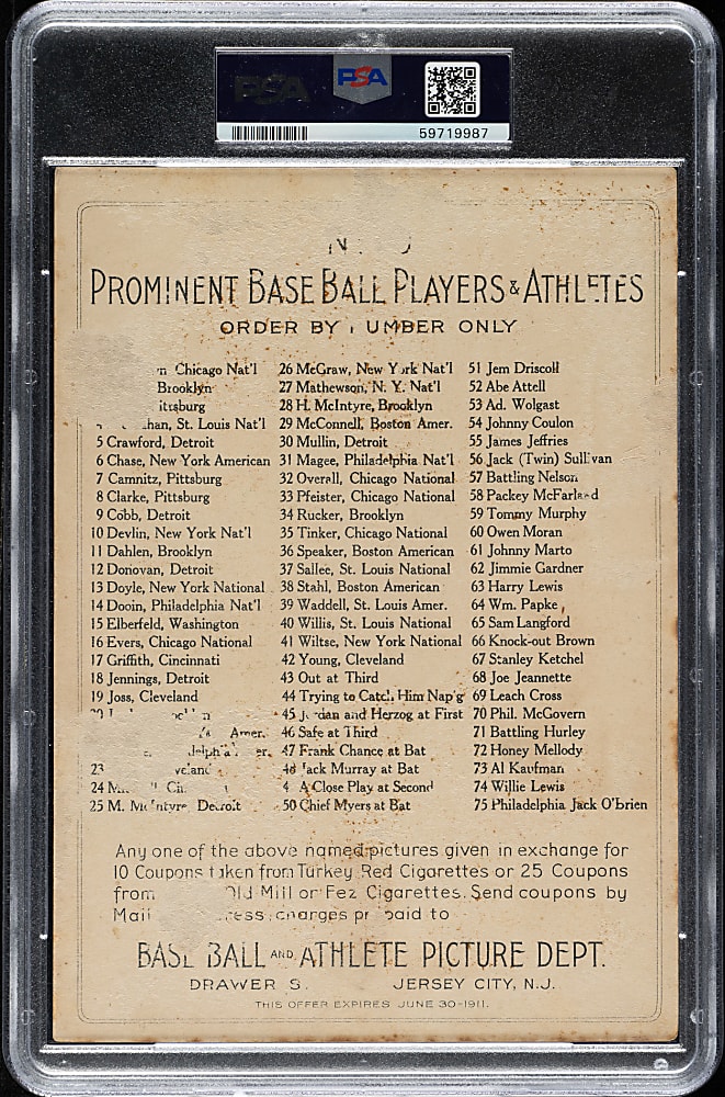 1911 T3 Turkey Red #19 Addie Joss PSA POOR 1