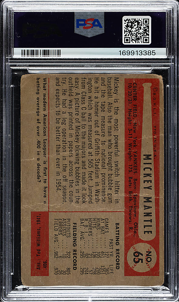 1954 Bowman #65 Mickey Mantle PSA POOR 1