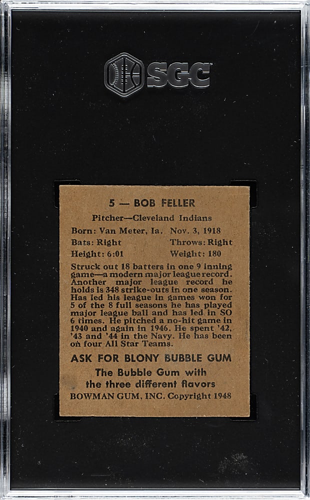 1948 Bowman #5 Bob Feller SGC VG 3