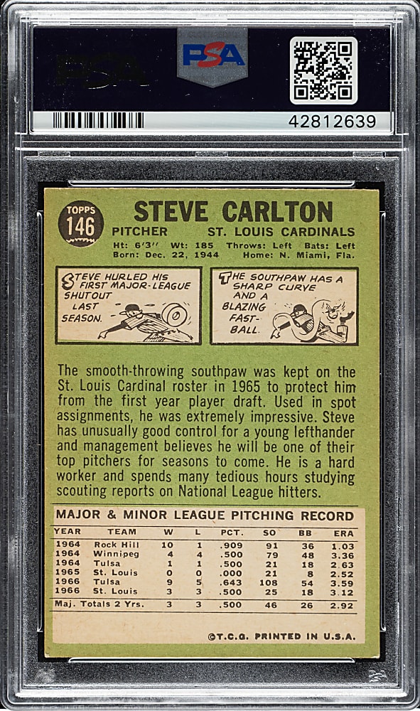 Signed 1967 Topps #146 Steve Carlton - PSA/DNA