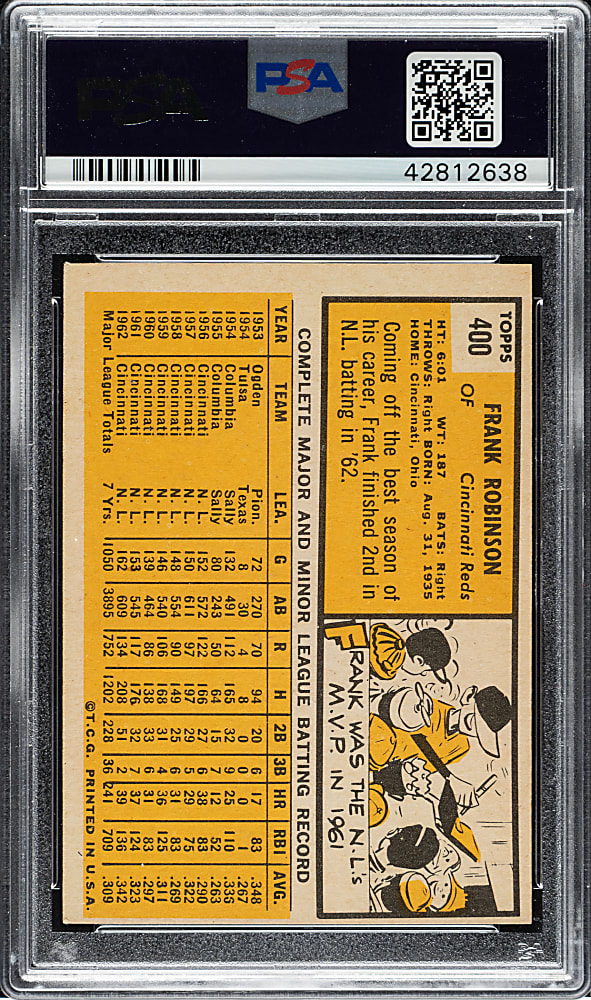 Signed 1963 Topps #400 Frank Robinson - PSA/DNA