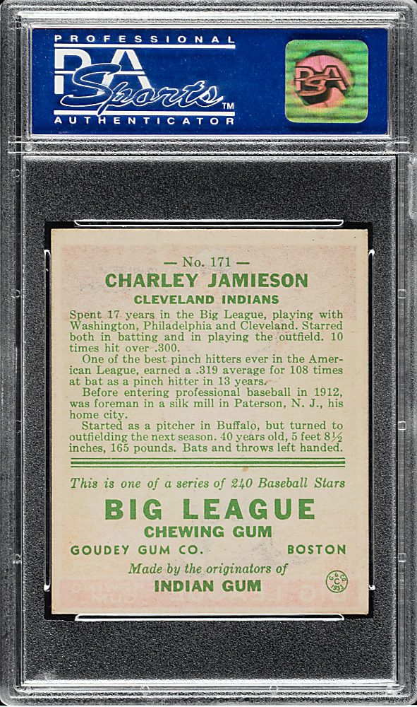 1933 R319 Goudey #171 Charley Jamieson PSA NM 7