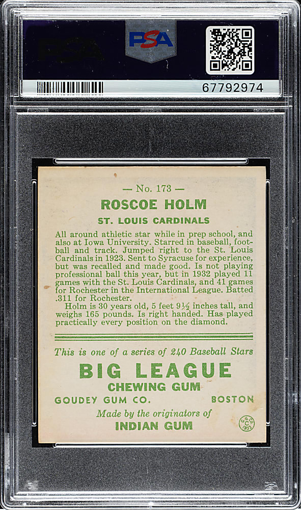 1933 R319 Goudey #173 Roscoe Holm PSA EX-MT 6