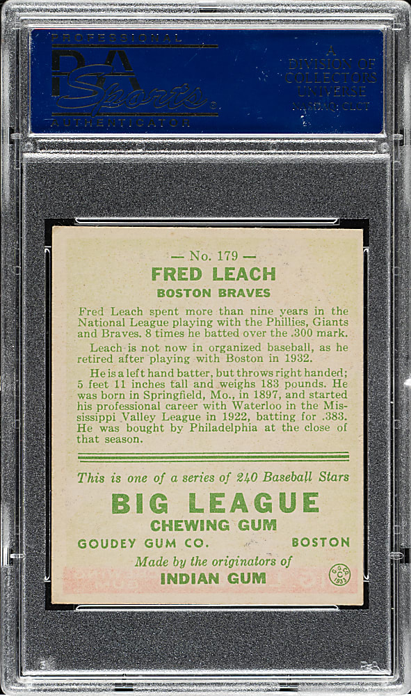 1933 R319 Goudey #179 Fred Leach PSA EX 5