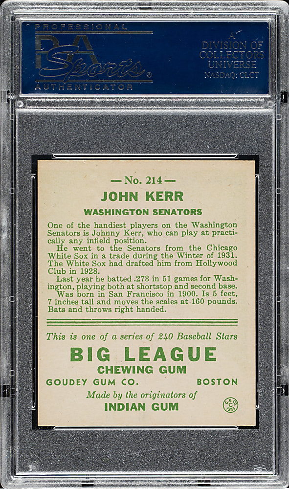 1933 R319 Goudey #214 John Kerr PSA EX-MT+ 6.5