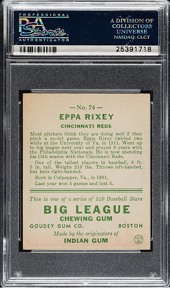 1933 R319 Goudey #74 Eppa Rixey PSA EX-MT 6