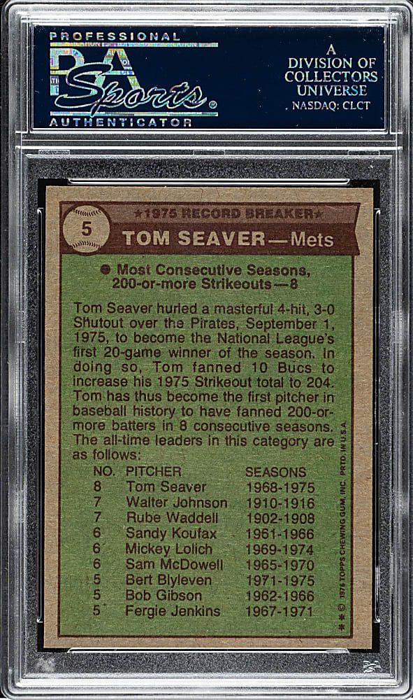 1976 Topps #5 Tom Seaver Record Breaker PSA MINT 9