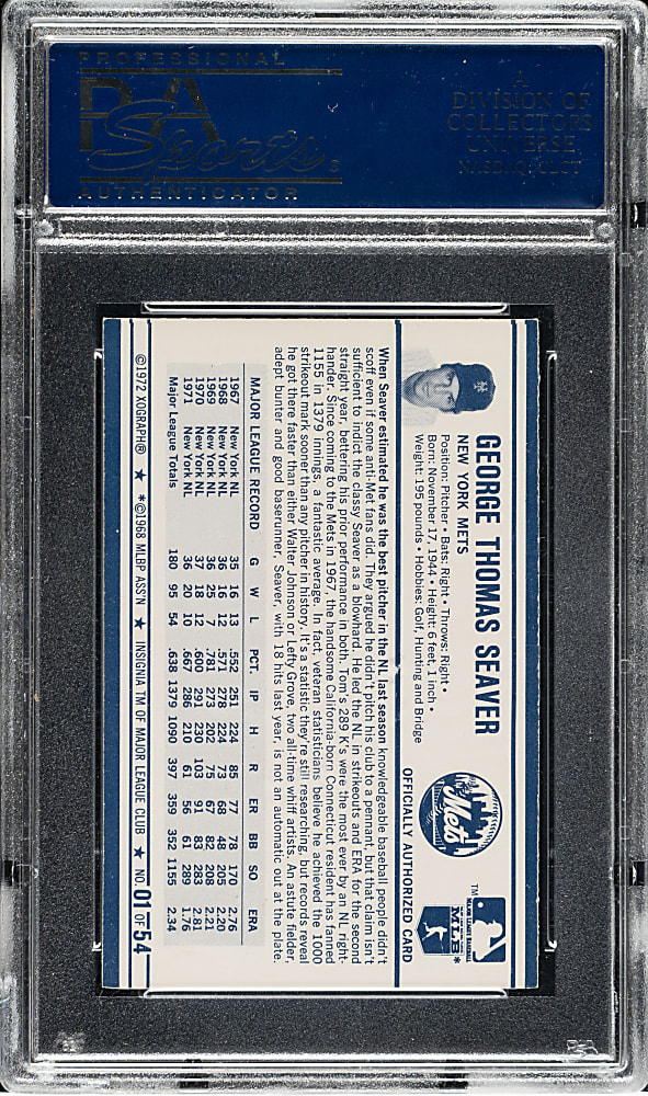 1972 Kellogg's #1 Tom Seaver 2.85 ERA PSA MINT 9