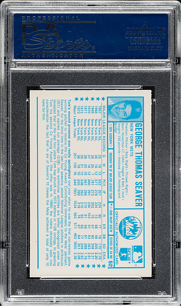 1974 Kellogg's #52 Tom Seaver PSA GEM MINT 10