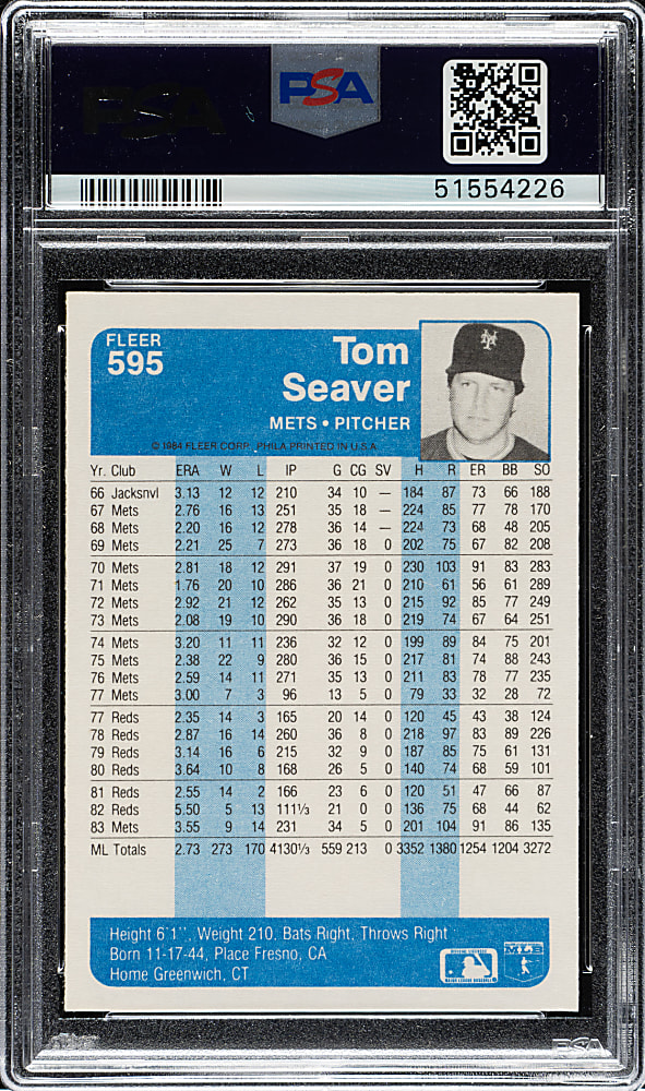 1984 Fleer #595 Tom Seaver PSA GEM MINT 10