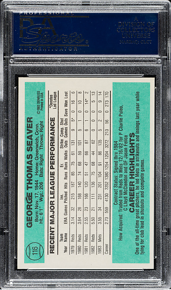 1984 Donruss #116 Tom Seaver PSA GEM MINT 10