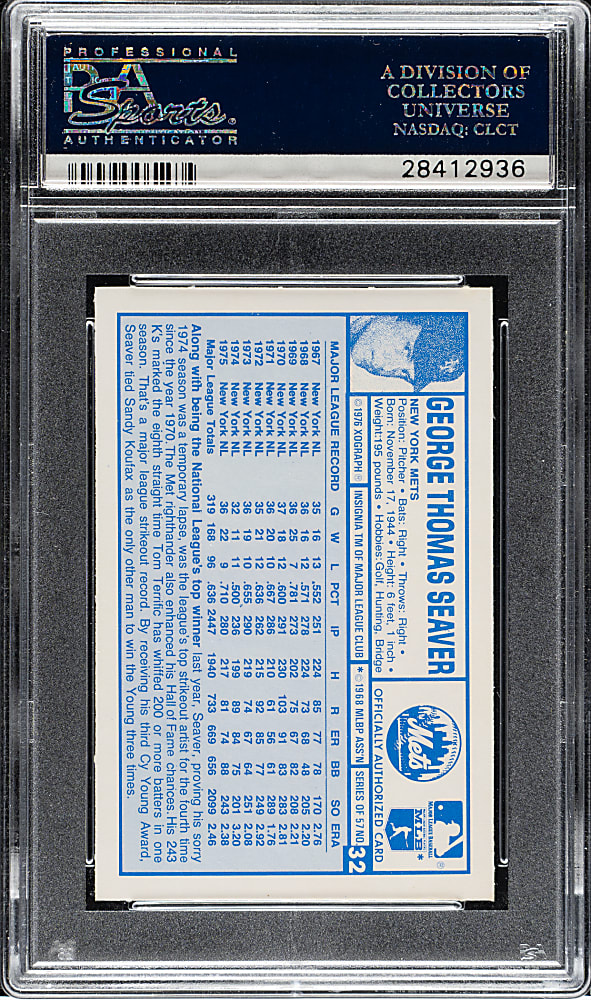 1976 Kellogg's #32 Tom Seaver .552 PCT PSA GEM MINT 10