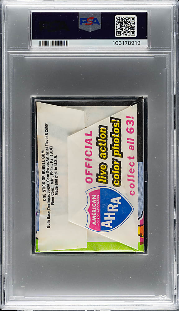 1971 Fleer AHRA "Official Drag Champs" Unopened Wax Pack PSA NM-MT 8