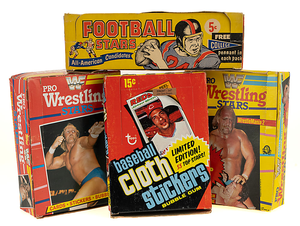 1961 to 1985 Topps, O-Pee-Chee, and Nu-Card Baseball, Football, and Wrestling Display Box Collection (4)