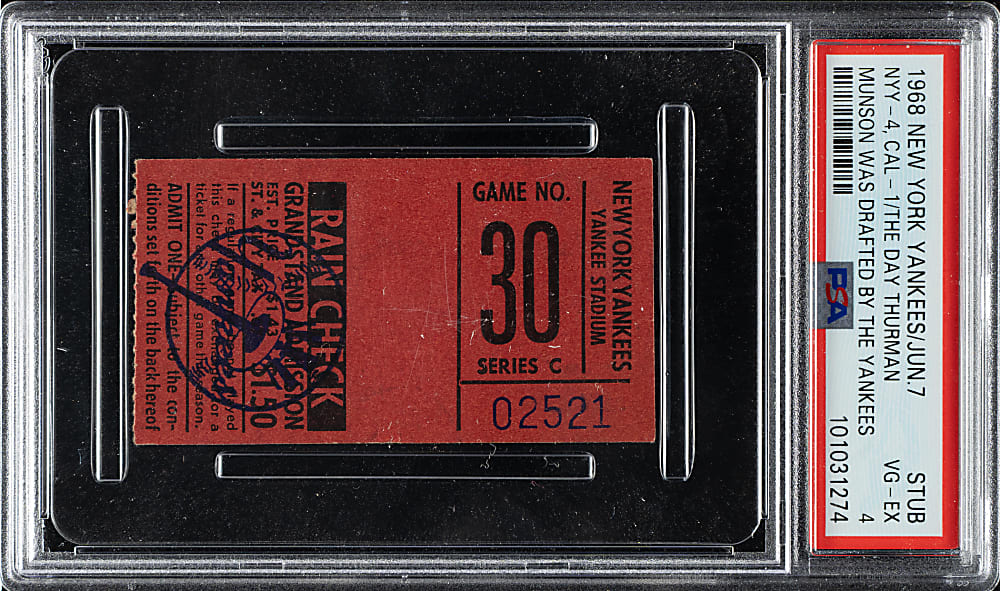 June 7, 1968 New York Yankees (vs. California Angels) Ticket Stub PSA VG-EX 4 - Thurman Munson was Drafted by the Yankees