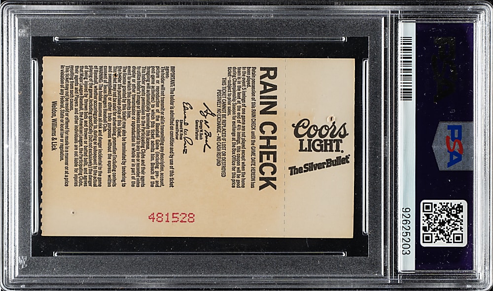 June 1, 1992 Texas Rangers (vs. New York Yankees) Ticket Stub PSA GOOD 2 - The Day Derek Jeter was Drafted by the Yankees