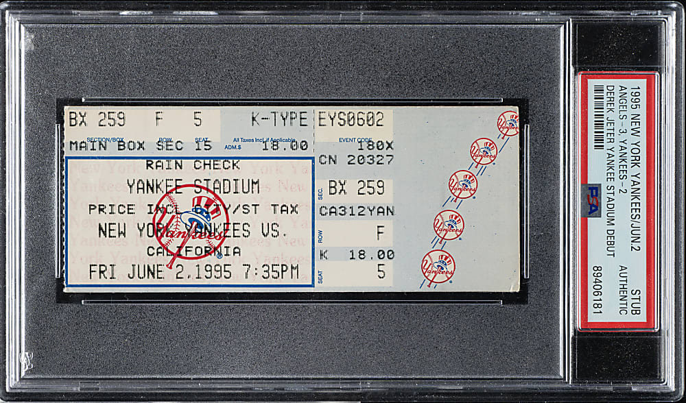 June 2, 1995 New York Yankees (vs. California Angels) Ticket Stub PSA Authentic - Derek Jeter Yankees Stadium Debut