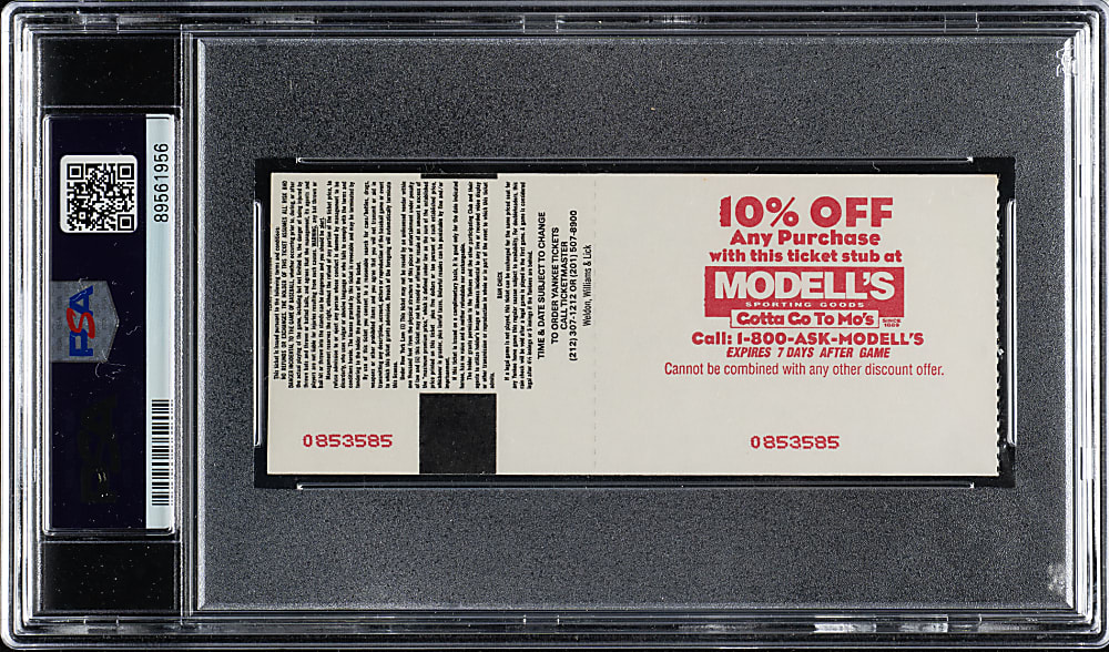 June 3, 1995 New York Yankees (vs. California Angels) Ticket Stub PSA MINT 9 - Derek Jeter First Hit at Yankee Stadium