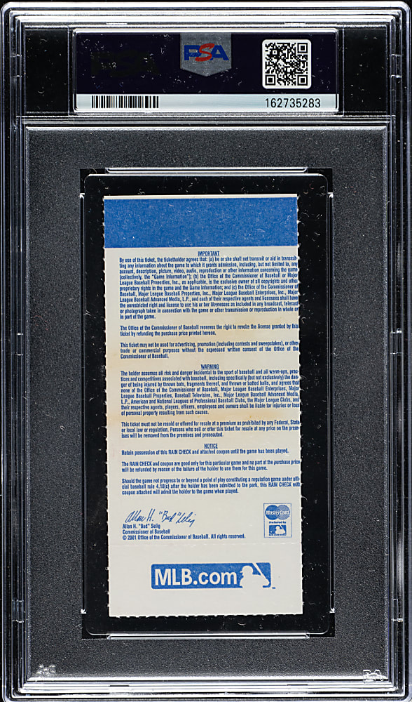 October 13, 2001 New York Yankees (vs. Oakland Athletics) ALDS Ticket Stub PSA VG-EX 4 - Derek Jeter "The Flip"