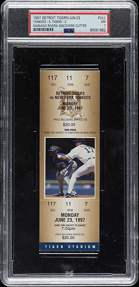 June 23, 1997 Detroit Tigers (vs. New York Yankees) Full Ticket PSA NM 7 - Mariano Rivera Discovers Cutter