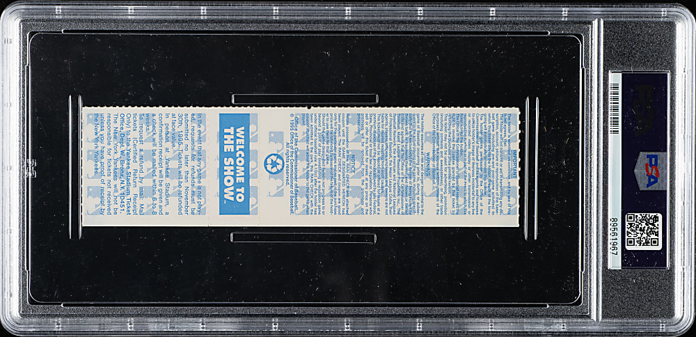 October 3, 1995 New York Yankees (vs. Seattle Mariners) Full Ticket PSA EX-MT 6 - Two Ken Griffey Jr. Home Runs