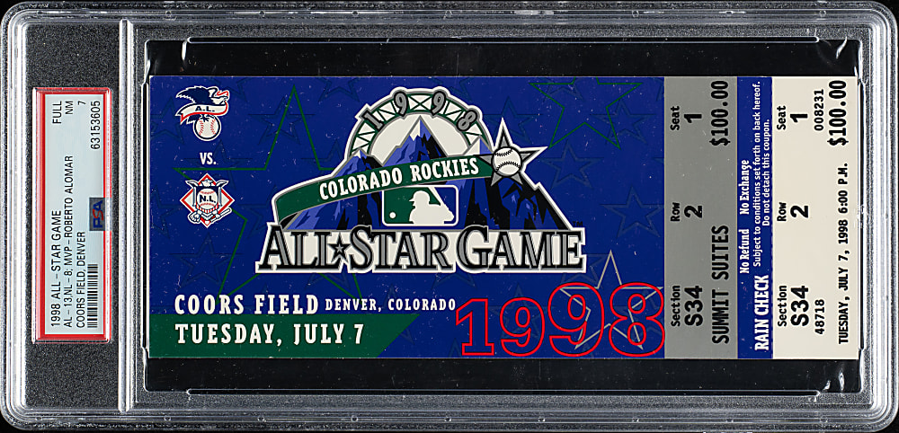 1998 All-Star Game Full Ticket PSA NM 7 - Roberto Alomar MVP