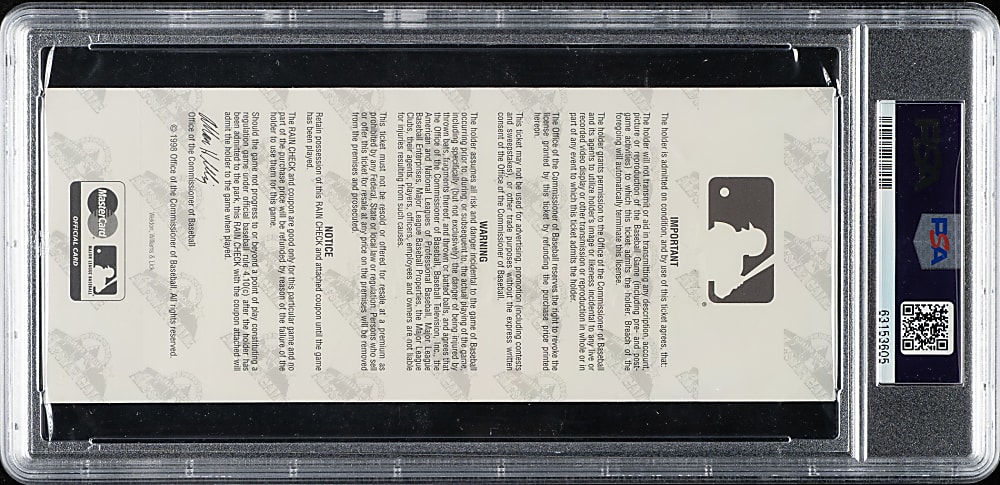 1998 All-Star Game Full Ticket PSA NM 7 - Roberto Alomar MVP
