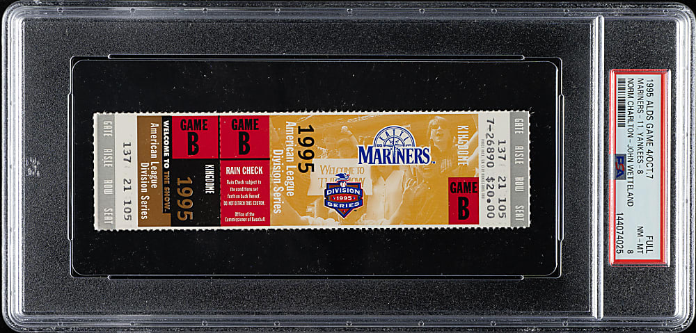 October 7, 1995 Seattle Mariners (vs. New York Yankees) ALDS Full Ticket PSA NM-MT 8