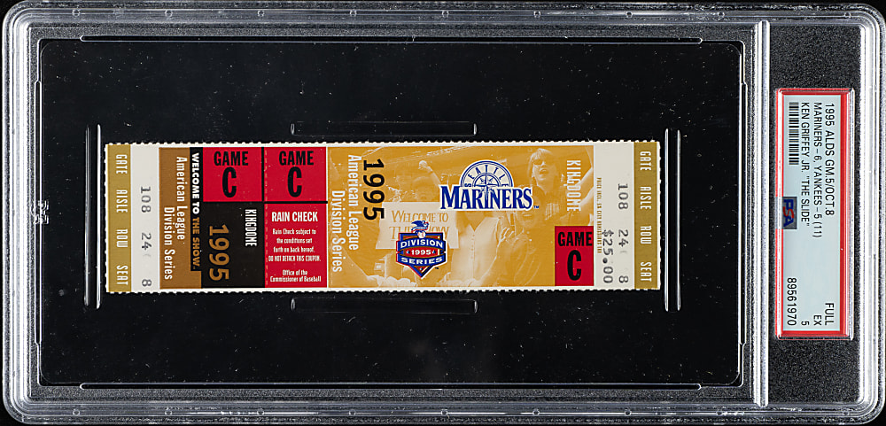 October 8, 1995 Seattle Mariners (vs. New York Yankees) ALDS Full Ticket PSA EX 5 - Ken Griffey Jr. "The Slide"