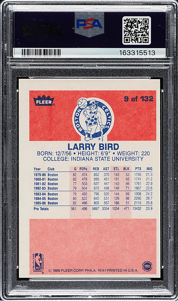 1986-1987 Fleer Basketball #9 Larry Bird PSA NM-MT 8 (OC)