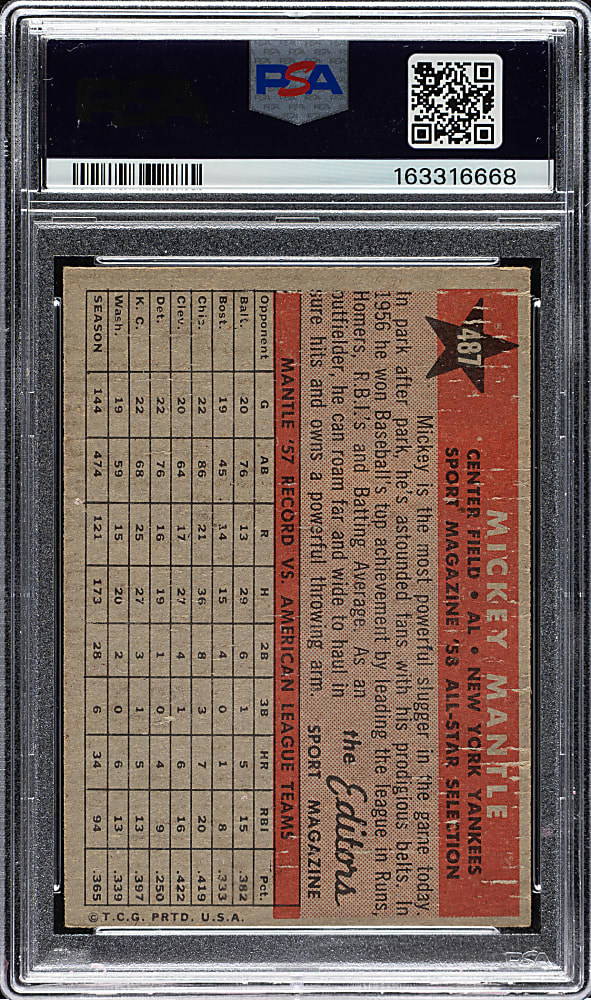 1958 Topps #487 Mickey Mantle All-Star PSA GOOD 2
