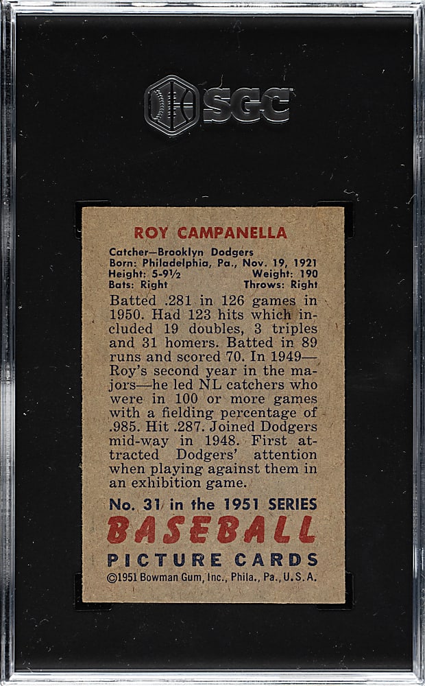 1951 Bowman #31 Roy Campanella SGC Authentic