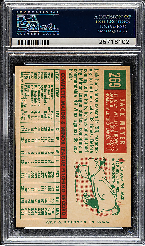 1959 Topps #269 Jack Meyer PSA NM-MT 8