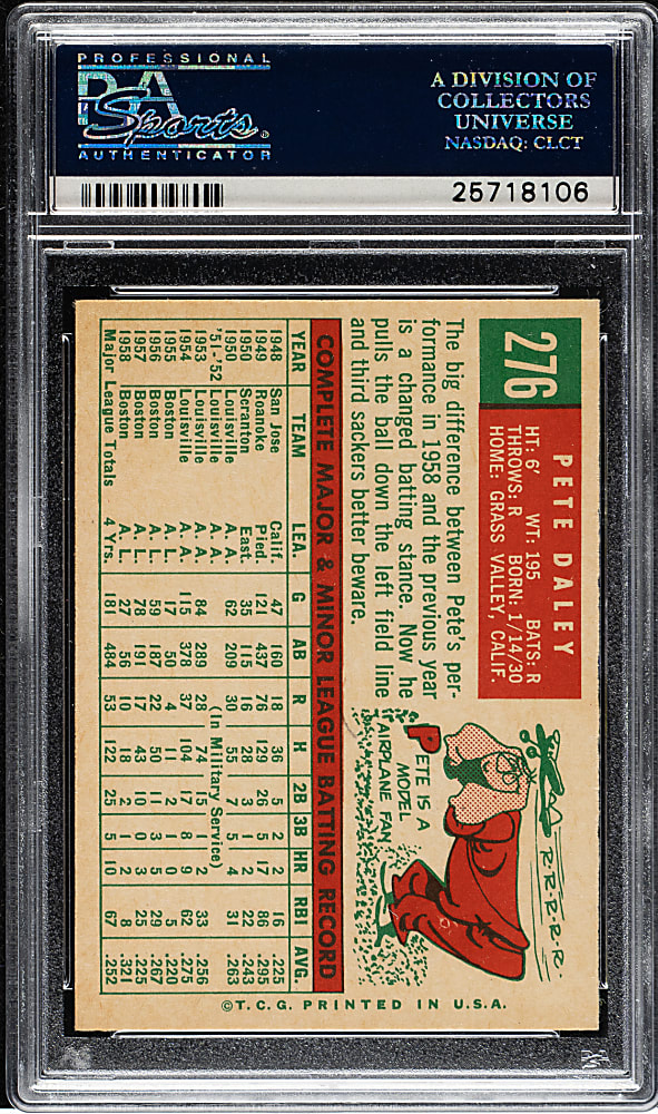 1959 Topps #276 Pete Daley PSA NM-MT 8