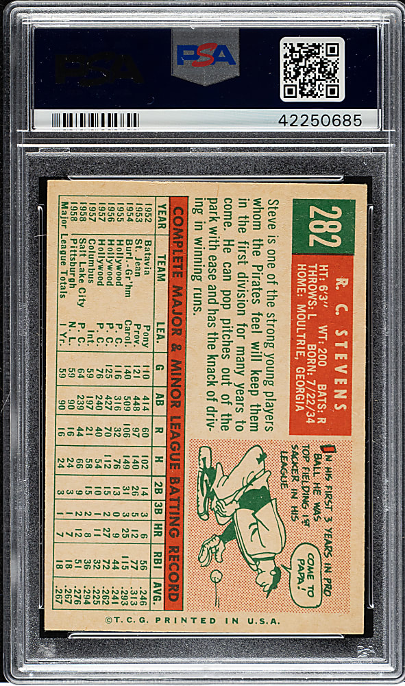 1959 Topps #282 R.C. Stevens PSA NM-MT 8