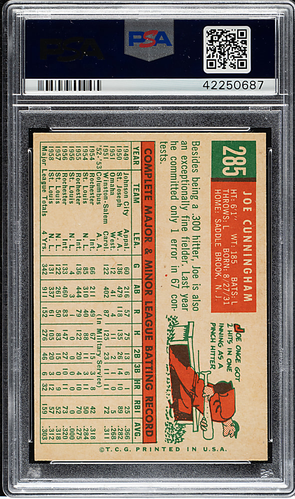 1959 Topps #285 Joe Cunningham PSA NM-MT 8