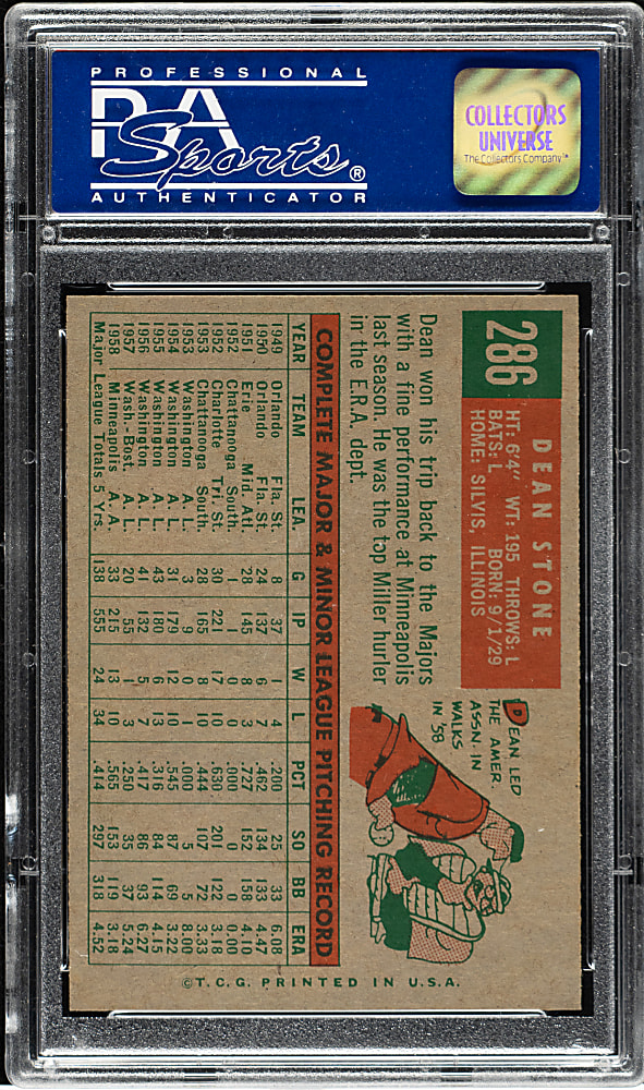 1959 Topps #286 Dean Stone PSA NM-MT 8