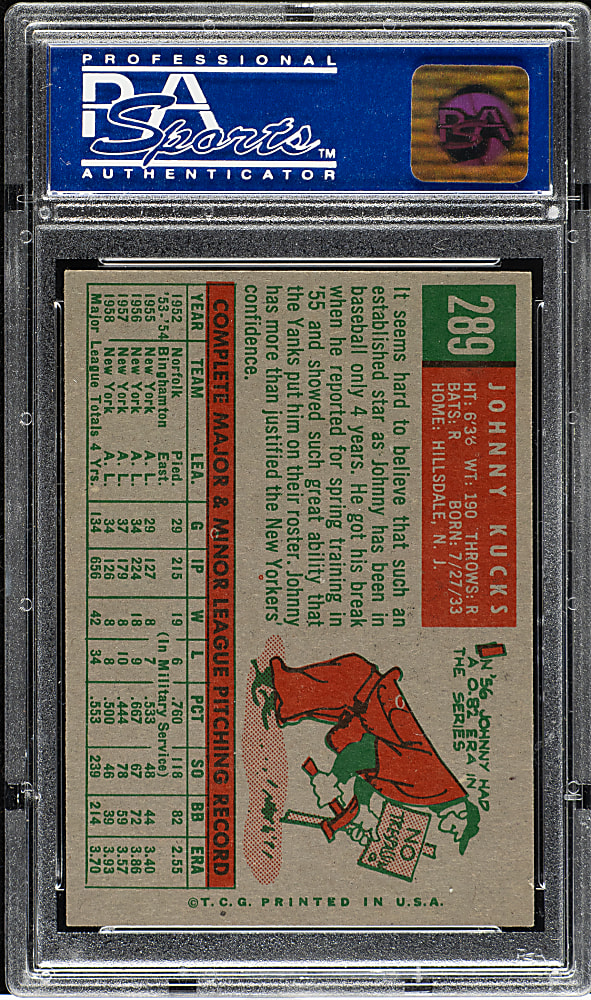 1959 Topps #289 Johnny Kucks PSA NM-MT 8