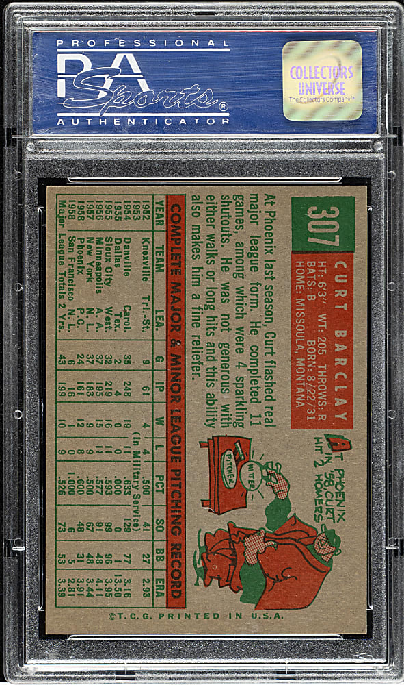1959 Topps #307 Curt Barclay PSA NM-MT 8