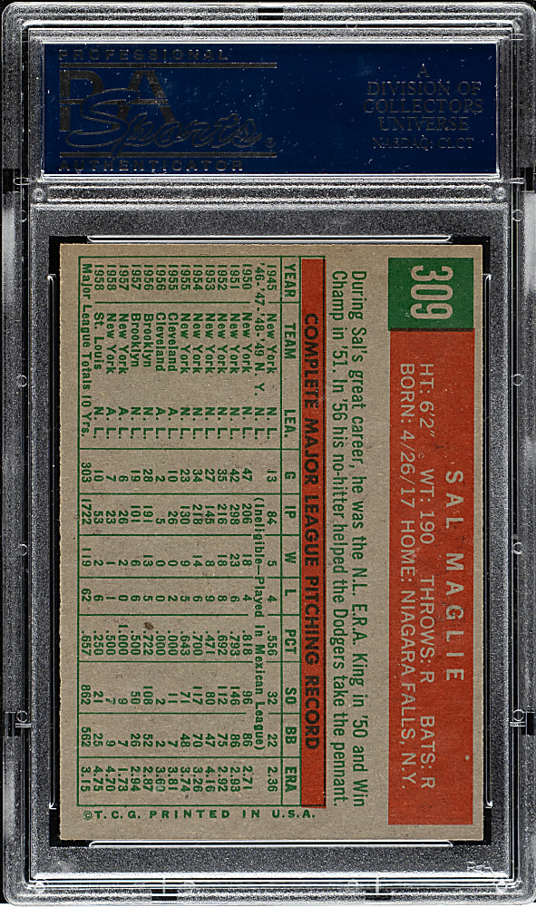 1959 Topps #309 Sal Maglie PSA NM-MT 8