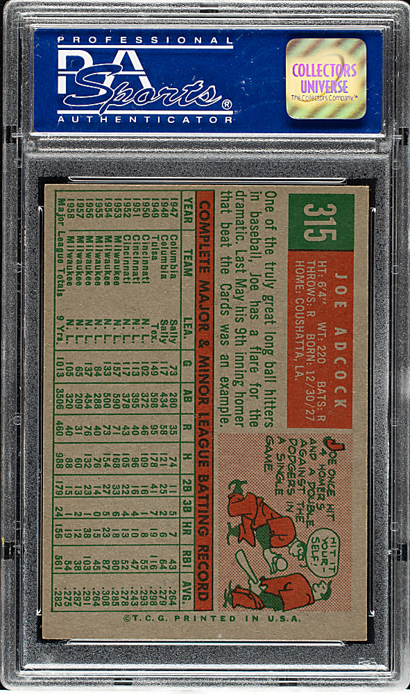 1959 Topps #315 Joe Adcock PSA NM-MT 8