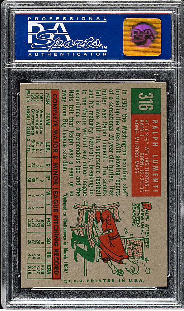 1959 Topps #316 Ralph Lumenti PSA NM-MT 8